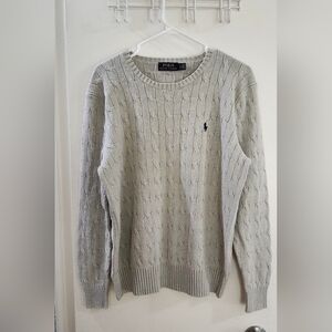 Polo by Ralph Lauren Men's Light Gray Cable Knit Sweater 100% Silk